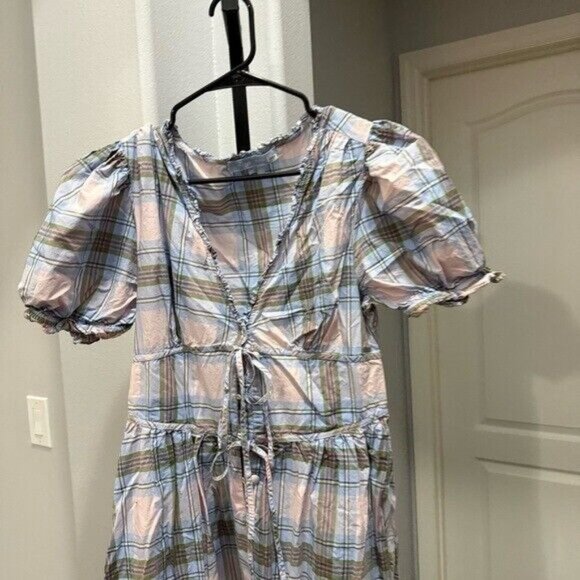Hill House Sabrina Nap Dress in Spring Plaid Blue Pink Cottagecore Farmhouse M • - Picture 3 of 12